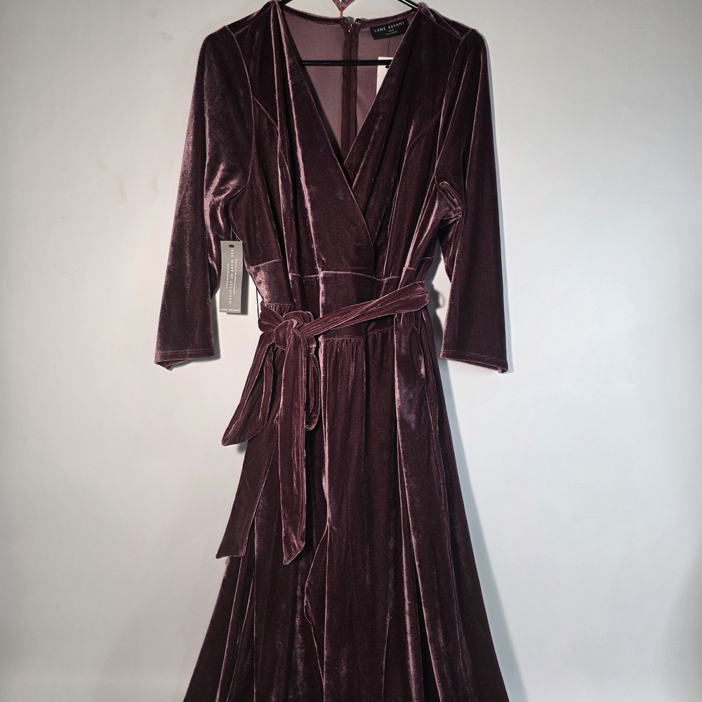 Lane Bryant NWT Lena Velvet Jumpsuit Size 14-16‎ Womens Wine Colored Wide Leg